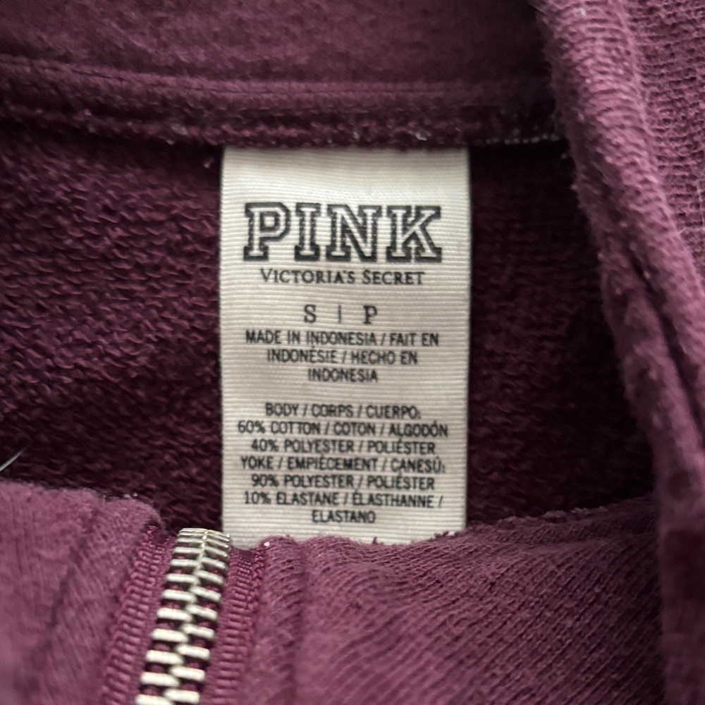 PINK Victoria's Secret Burgundy and White Quarter-Zip Pullover - Picture 3 of 15